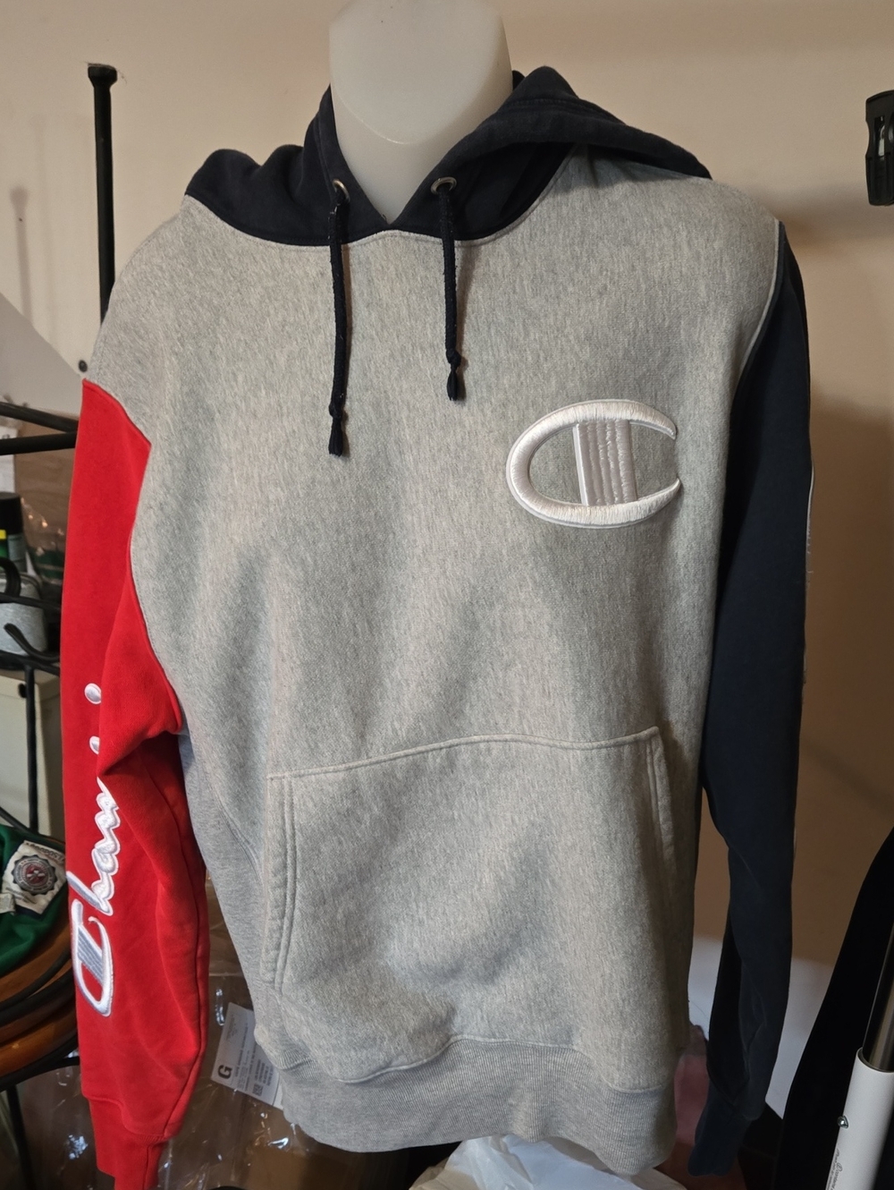 Champion Men's Tri-Color Pullover Hoodie - Grey/Red/Navy